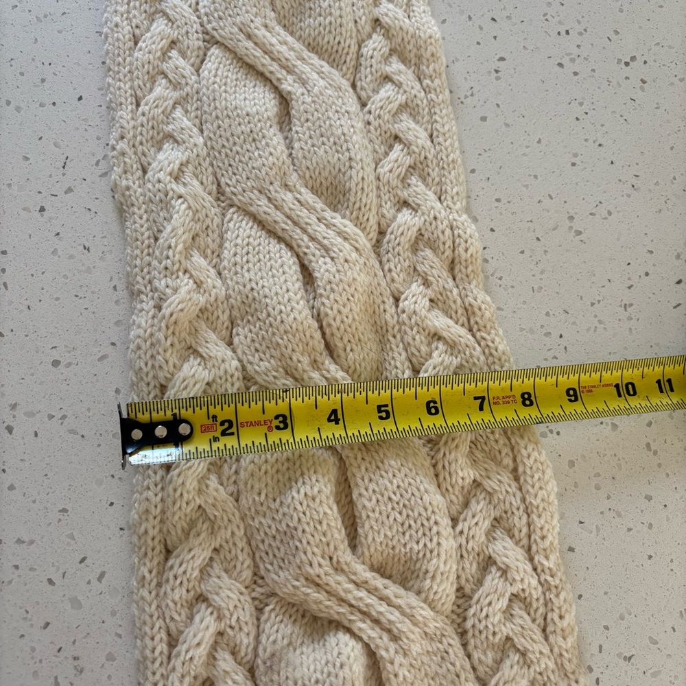Aran Crafts Cream Ivory 100% Wool Cable Knit Scarf Irish Ireland - Picture 4 of 5